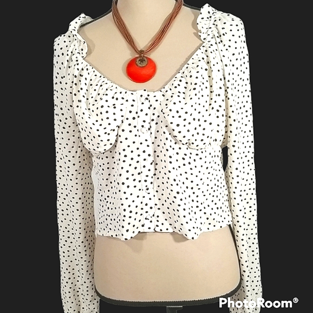 Society + Stitch Polka Dots  Crop Top,  Long Sleeves.  XL